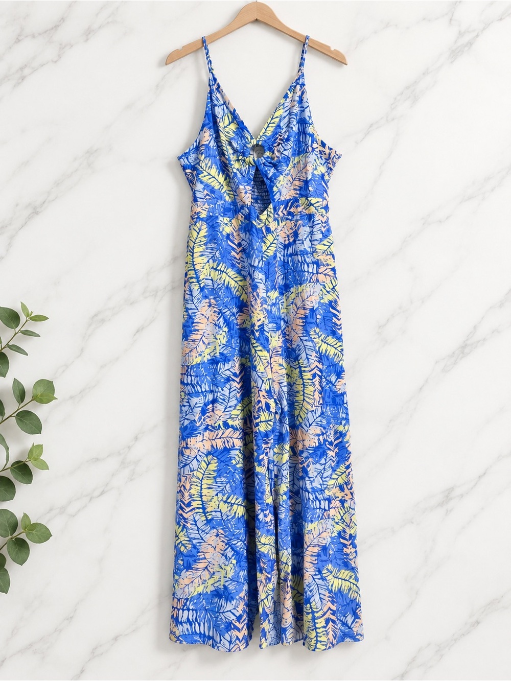 Women’s Blue Tropical Print One-Piece Jumpsuit